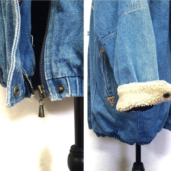 VINTAGE Acid Wash Quilted Sherpa Denim Jacket - Picture 5 of 8